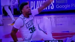 Marcus Smart wrestles basketball away from Joel Embiid in extremely heroic hustle play!