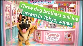 Three dog brothers sell ice cream in Tokyo, Japan