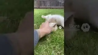 Cat-Puppy playing fetch!