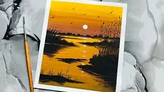 Easy Sunset Painting / Nature Scenery Painting / Acrylic Painting Beginners