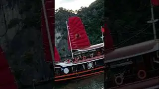 The bright red new sail of the Ocean Ship 08#catbaisland #lanhabay