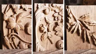 Ornament Wood Carving: How to make a Leaves Wooden Ornament. time lapse.