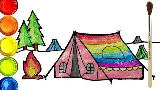 How to draw Camping Tent with Glitter for kids | Tent Coloring Page