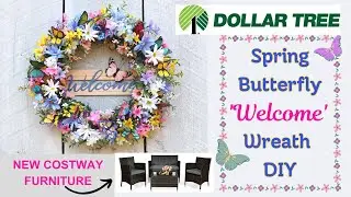 Dollar Tree BUTTERFLY WELCOME WREATH DIY 🦋 Step by Step SPRING WREATH 🦋 COSTWAY HOME DECOR SET