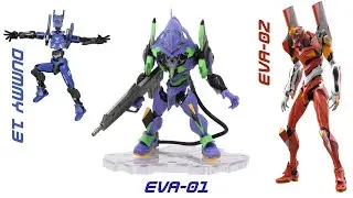 Comparing HG Neon Genesis Evangelion EVA 01 02 and Dummy 13 / Figure action robot
