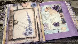 Giant Vintage Lavender Purple Junk Journal Flip Through