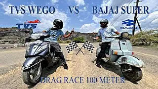 bajaj super vs tvs wego 100 meter drag race