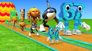 Playing as Spiderman in Massive Long Slide Game with Cow Elephant Gorilla- 3d Animal Game - Funny 3d
