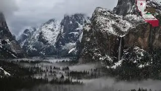 BLACK SCREEN FOR SLEEP (10 Hours)...Whispers of the Sierras: Snowy Fog & Distant Waterfall Ambience.