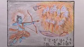 How to draw beautiful Dussehra scenery | Shree Ram drawing | how to draw Ravan step by step #drawing