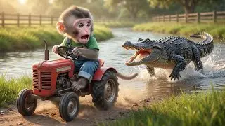 Baby Monkey&rsquo;s Tractor vs the Black River Crocodile! Run for the Farm! 🐒🚜🐊