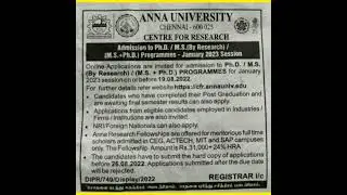 Anna University Chennai (PhD Notifications)