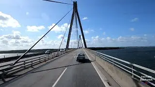 Fahrt &uuml;ber die Far&oslash; Br&uuml;cken Far&oslash; Bog&oslash; D&aelig;mning D&auml;nemark Storstr&oslash;mmen Sj&aelig;lland Falster Kalvestr&oslash;m Фарё