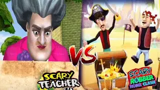 Scary Teacher 3D Vs Scary Robber Home Clash - All Treasure Hunt levels Pranks
