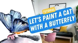 Watercolor Tutorial for Beginners - Cute Cat With a Butterfly [Real Time Video]