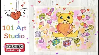 How to draw and paint an easy and cute Bear with Heart| Happy Valentine's Day| tutorial |情人节简单小熊绘画教程