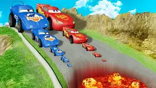 Big & Small McQueen & Police Car vs Zombie Mack vs Giant Lava Pit Downhill Race &ndash; BeamNG.drive