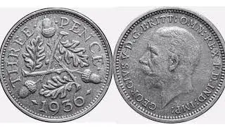 UK 1936 THREE PENCE Coin VALUE + REVIEW King George V coins