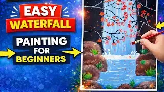 Easy landscape waterfall painting for beginners| waterfall painting for beginners| #painting