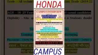 Honda कंपनी में बड़ी सीधी भर्ती 2022 Campus || Honda Job Vacancy 2022 || #munnabhaiiti