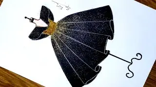 تعلم رسم فستان سهرة باللون الاسود 🖤✨ سهل جدا بالخطوات| رسم فساتين