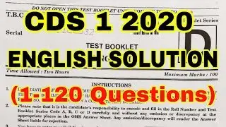 CDS 1 2020 English Paper Solution | CDD 2 February 2020 English Paper Answer Key |