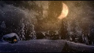 Relaxing Cozy Outdoor Winter Scene with Crackling Fireplace Sounds - Moon, Fire, Gently Falling Snow