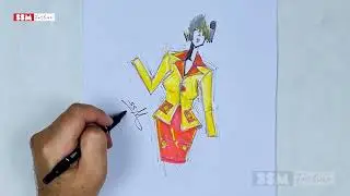 Modern Retro Fashion Sketch | Bold Yellow & Red Suit Design by SSM Fashion
