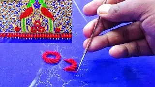 Thread Spring stitching Maggam work new Design, Thread Spring stitch with Aari needle