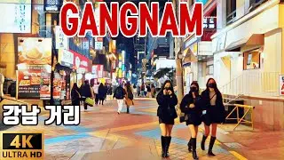 [4K] Gangnam street food and fashion walking night in  seoul south korea 강남역 먹자 골목 거리 구경하기
