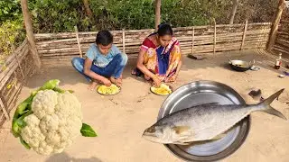 DRY FISH With Cauliflower Recipe By Our Village Mother And son / Rural Life Village Style Recipe 