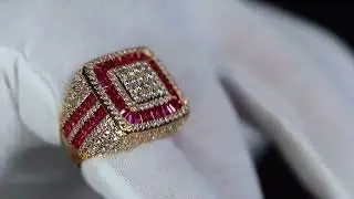 mens gold red diamond ring, mens red diamond ring, big red diamond ring, mens ruby ring