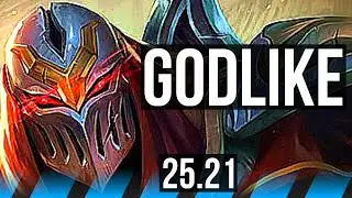 ZED vs AKALI (MID) | 10 solo kills, 19/3/8, Godlike | EUW Master | 25.21