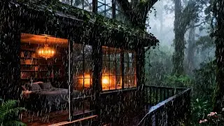 No Ads ASMR Rain Sounds in a Forest Cabin at Night 🌲 | Cozy Cabin Rain for Sleep