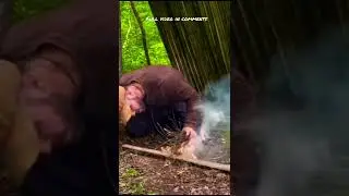 Solo Survival With One Tool Challenge. Bamboo Shelter And Primitive Fire #shorts