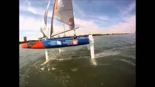 Whisper foiling catamaran test 3   YouTube