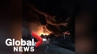 Toxic smoke plume from massive fire at plastics plant in Grand Prairie, Texas visible for miles