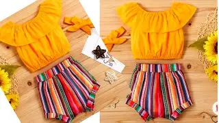 Baby off shoulder top with shorts cutting and stitching/ 4-5 year baby dress cutting and stitching