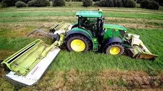 John Deere 6215 R mit CLAAS Disco 9100 C und Disco 300 FC