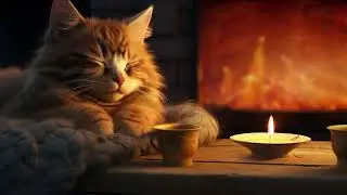 24 Hours Cat Purring 🐈 Relax with Purring Cat and Crackling Fireplace 🔥 ASMR Relaxing