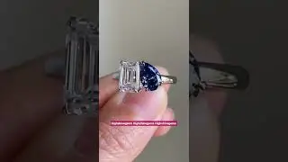 14K Gold Toi Et Moi Ring, Emerald & Pear Cut Two Stone Moissanite Ring, Blue Sapphire Diamond