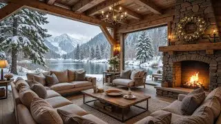 Cozy Winter Cabin Piano Ambience ❄️🔥 Warm Fireplace, Snowfall View & Relaxing Winter Vibes