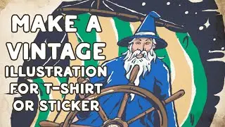 Vintage Wizard Captain Steering Ship Logo Illustration