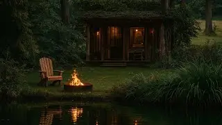 Cozy Cabin by the Fire Pit | Peaceful Pond Reflections & Forest Ambience