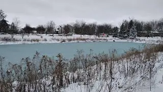Pretty ice blue pond after heavy snowfall in Illinois (2025) | nature in winter time
