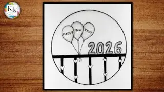 2026 new year ki drawing,new year ke liye drawing,happy new year scenery drawing easy