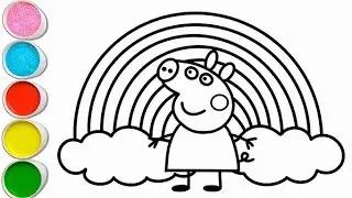 How to draw Peppa pig with rainbow drowing painting and coloring for kids 