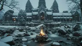 Ancient Angkor Wat Resting in a Calm, Dreamlike Environment of Snow and Light