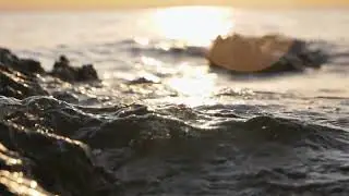 Golden sunset and rocky sea beach detail, slow motion | Free stock footage