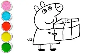 Cute Peppa pig With Gift Drawing, Painting and Coloring For Kids and Toddlers_ Peppa pig With Gift